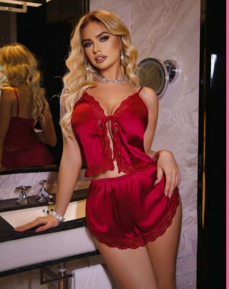 Bordo Saten Pijama Takımı