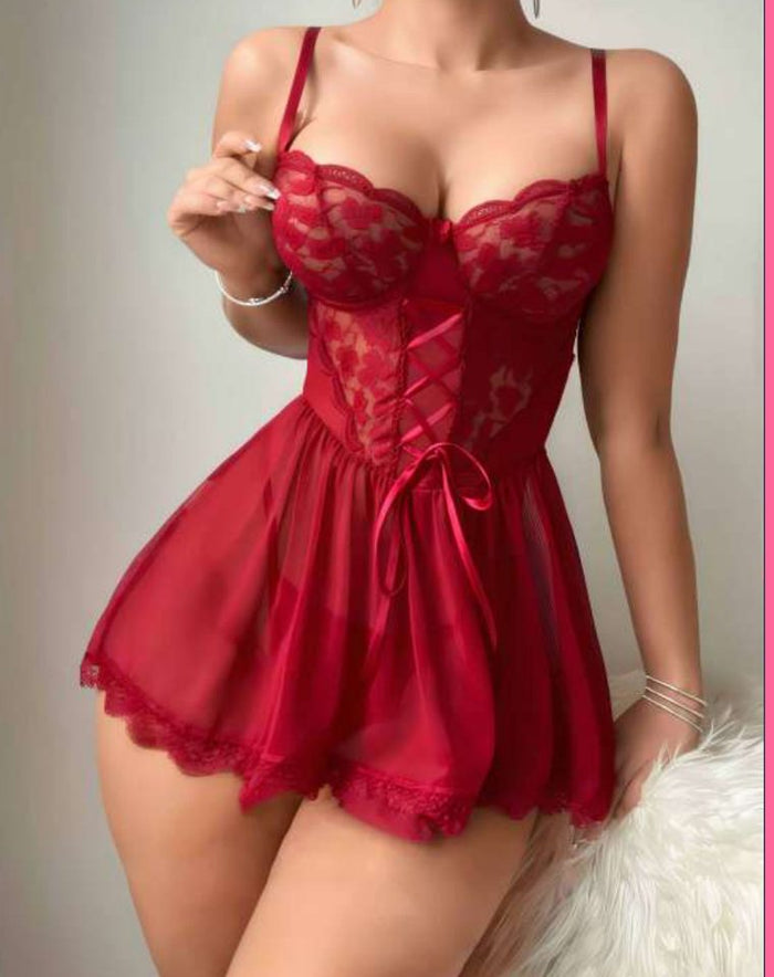 Kırmızı Bustiyerli Fırfırlı Mini Elbise