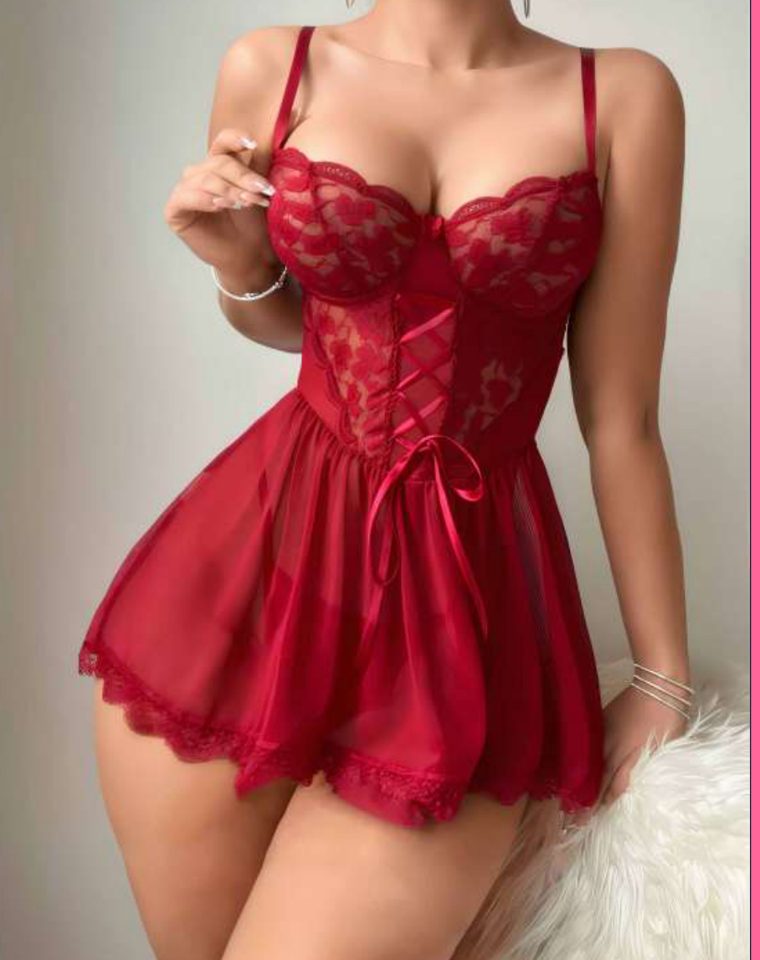 Kırmızı Bustiyerli Fırfırlı Mini Elbise